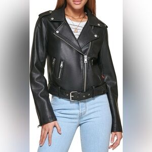 NWT, Levi’s Faux Leather Fashion Belted Moto Jacket, Black, Size XS